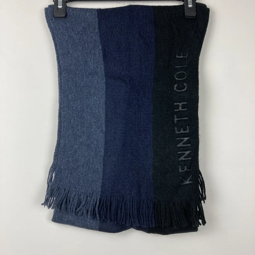 Kenneth Cole Reaction Men's Blue Striped Logo Scarf‎ One Size
